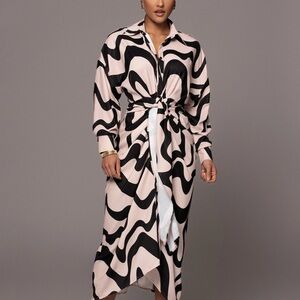 JLUXLABEL  Black/Taupe Downtown Wrap Front Printed Dress Large